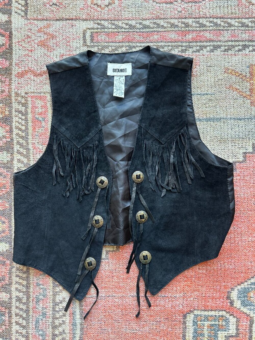 Vintage Gitano Black Suede Fringe Western Vest